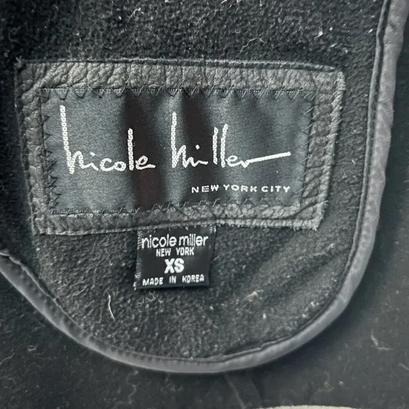 Nicole Miller New York Womens XS Gray Genuine Leather Button Up Jacket Coat - Picture 2 of 9